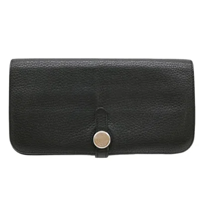 Pre-owned Hermes Black Togo Leather Long Wallet (bi-fold) ()