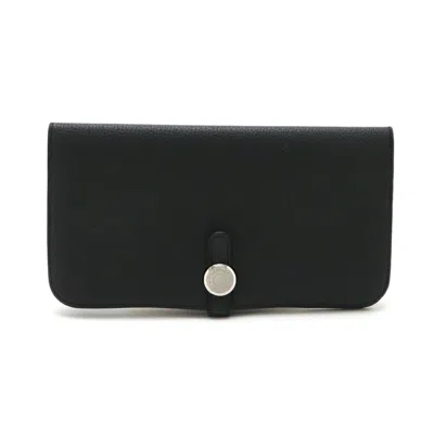 Pre-owned Hermes Black Togo Leather Long Wallet (bi-fold) ()