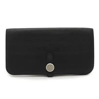 Pre-owned Hermes Black Togo Leather Long Wallet (bi-fold) ()