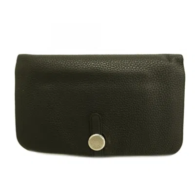 Pre-owned Hermes Black Togo Leather Long Wallet (bi-fold) ()