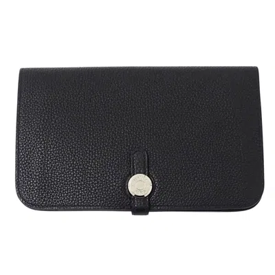 Pre-owned Hermes Black Togo Leather Long Wallet (bi-fold) ()