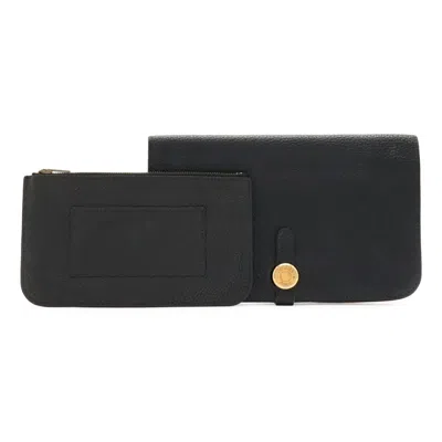 Pre-owned Hermes Black Togo Leather Long Wallet (bi-fold) ()