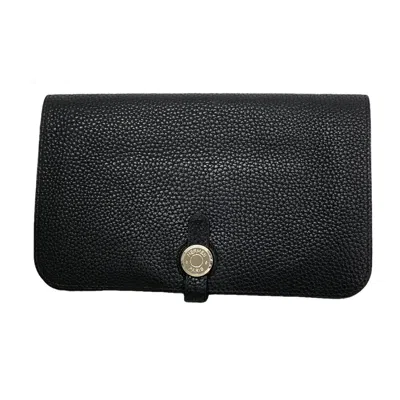Pre-owned Hermes Black Togo Leather Long Wallet (bi-fold) ()