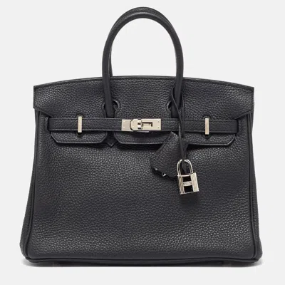 Pre-owned Hermes Black Togo Leather Palladium Finish Birkin 25 Bag