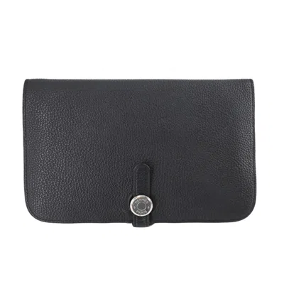 Pre-owned Hermes Black Togo Leather Taurillon Clemence Leather Wallet (bi-fold) ()