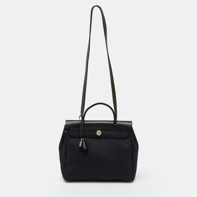 Pre-owned Hermes Black Toile Canvas And Vache Hunter 2in1 Herbag 31 Bag