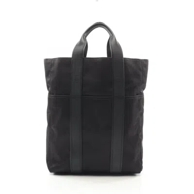 Pre-owned Hermes Black Toile Chevron Leather Tote Bag ()