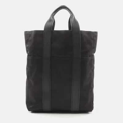 Pre-owned Hermes Acapulco Cabas Mm Tote Bag Toile Chevrons Leather Black