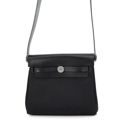 Hermes Black Toile H Leather Shoulder Bag