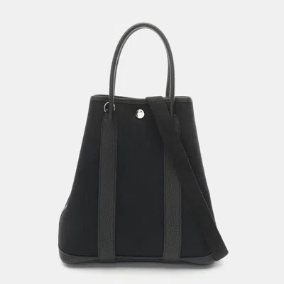 Pre-owned Hermes Garden File Pm Tote Bag U Toile Military Negonda Leather Black Shw