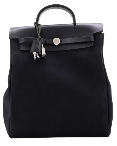 Pre-owned Hermes Hermès Black Toile Herbag A Dos Backpack (authentic Pre-loved)