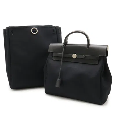 Pre-owned Hermes Black Toile Officier Backpack Handbag ()