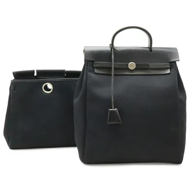 Pre-owned Hermes Black Toile Officier Backpack Handbag ()