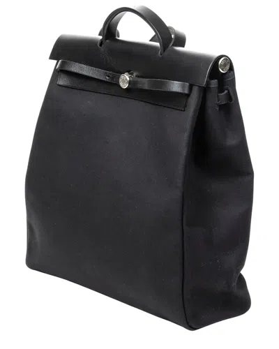 Pre-owned Hermes Hermès Black Toile Officier Canvas Herbag 2in1 Gm (authentic Pre-loved)