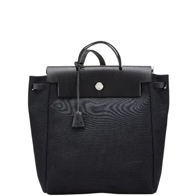 Pre-owned Hermes Black Toile Officier Leather Backpack ()