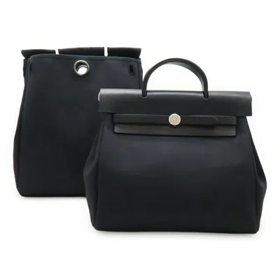 Pre-owned Hermes Black Toile Officier Leather Backpack ()