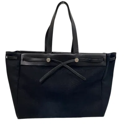 Pre-owned Hermes Black Toile Officier Leather Tote Bag ()