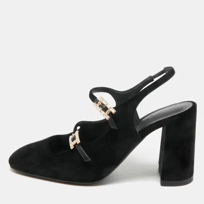 Pre-owned Hermes Black Velvet Jackie Slingback Pumps Size 37