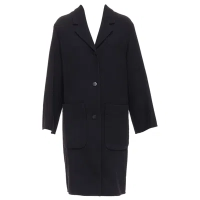 Pre-owned Hermes Black Virgin Wool Blend H Logo Buttons Patch Pocket Coat Fr36 S
