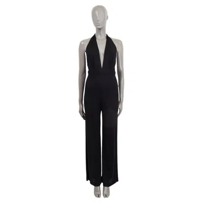 Pre-owned Hermes Black Viscose Open Back Halter Sleeveless Crepe Jumpsuit 36 Xs