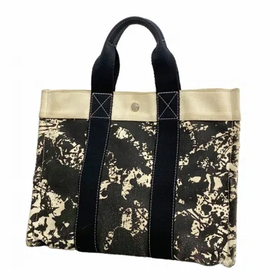Pre-owned Hermes Black White Canvas Tote Bag () In Black, White