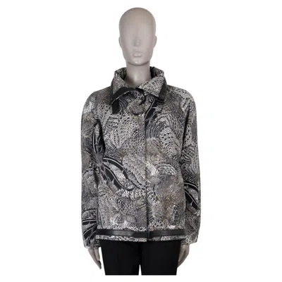 Pre-owned Hermes Black White Cotton Leather Trim Feather Jacquard Jacket 38 S