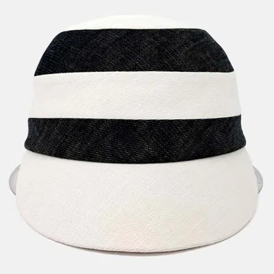 Pre-owned Hermes Black /white Cotton Linen Hat