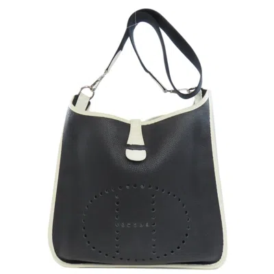 Pre-owned Hermes Black White Taurillon Clemence Leather Shoulder Bag () In Black, White