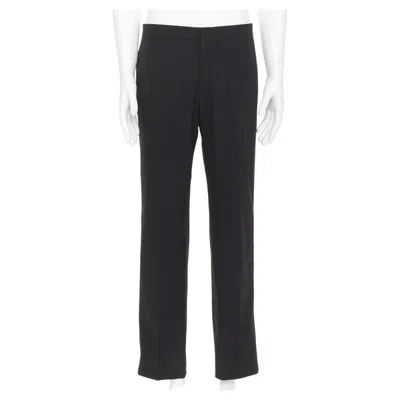 Pre-owned Hermes Black Wool Blend Satin Trim Side Handstitched Mid Waist Trousers It50 Xl