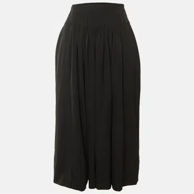 Pre-owned Hermes Hermès Black Wool Pleated Detail Midi Skirt L