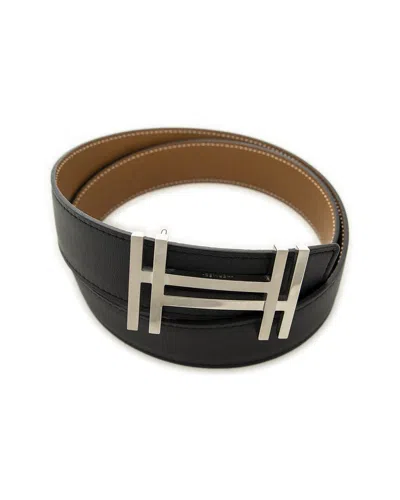 Pre-owned Hermes Hermès Black/brown Swift Leather H Au Carre Reversible Belt (authentic Pre-  Loved)