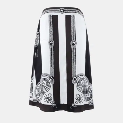 Pre-owned Hermes Hermès Black/brown/cream Silk Wrap Skirt Size S