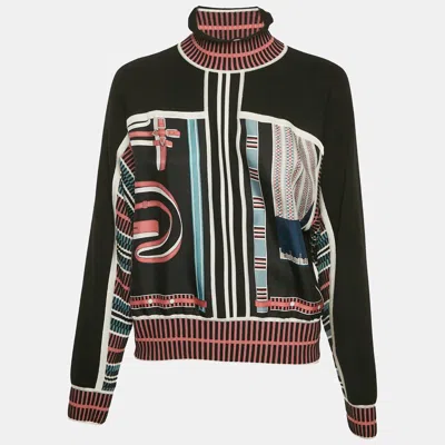 Pre-owned Hermes Black/pink Silk And Cashmere Lettres Equestr Sweater S