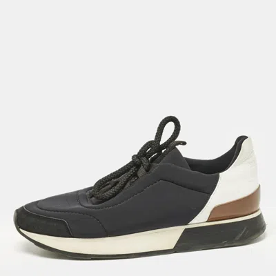 Pre-owned Hermes Black/white Leather And Neoprene Miles Low Top Sneakers Size 38