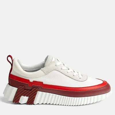 Pre-owned Hermes Blanc Bouncing 37 Multicolore Suede/knit/calfskin Sneakers In Red