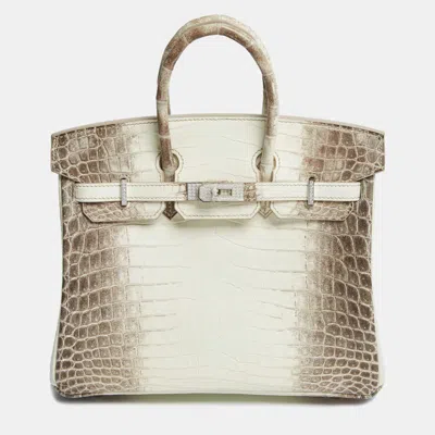 Pre-owned Hermes Hermès Blanc Crocodile Niloticus Himalaya 18k White Gold Encrusted Diamond Birkin 25 Bag