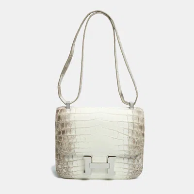 Pre-owned Hermes Hermès Blanc Crocodile Niloticus Himalaya Palladium Finish Constance Iii 24 Bag In White