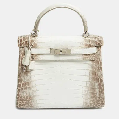Pre-owned Hermes Hermès Blanc Crocodile Niloticus Himalaya Palladium Finish Kelly Retourne 32 Bag In White