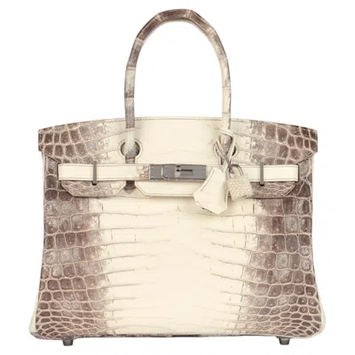 Pre-owned Hermes Hermès Blanc Himalaya Matte Niloticus Crocodile Leather Birkin 30cm Retourne In Sand