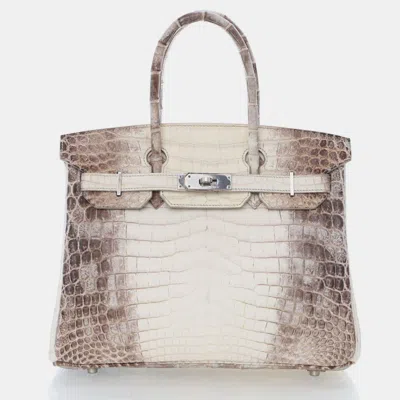 Pre-owned Hermes Blanc Niloticus Crocodile Himalayan Birkin 30 In Gray