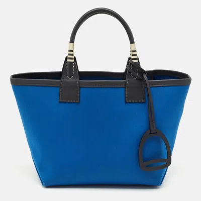 Pre-owned Hermes Bleu De France/caban Militaire Canvas And Swift Leather Steeple 25 Bag In Blue