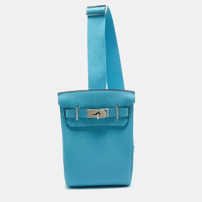 Pre-owned Hermes Hermès Bleu Du Nord Togo Leather Palladium Finish Hac A Dos Pm Bag In Blue