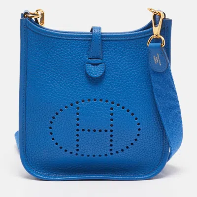 Pre-owned Hermes Hermès Bleu France Taurillon Clemence Leather Evelyne Tpm Bag In Blue