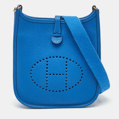 Pre-owned Hermes Hermès Bleu France Taurillon Clemence Leather Evelyne Tpm Bag In Blue