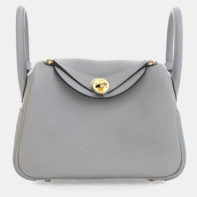 Pre-owned Hermes Bleu Glacier Clemence Mini Lindy 20 In Blue