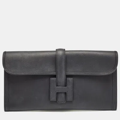 Pre-owned Hermes Bleu Indigo Swift Leather Elan Jige 29 Clutch In Navy Blue