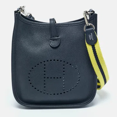 Pre-owned Hermes Bleu Indigo/lime Epsom Leather Evelyne Amazone Tpm Bag In Blue