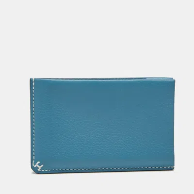 Pre-owned Hermes Hermès Bleu Jean Evercolor Leather H Sellier Card Holder In Black