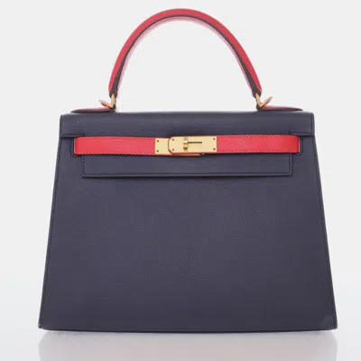 Pre-owned Hermes Bleu Nuit Epsom Kelly 28 Hss Handbag In Blue