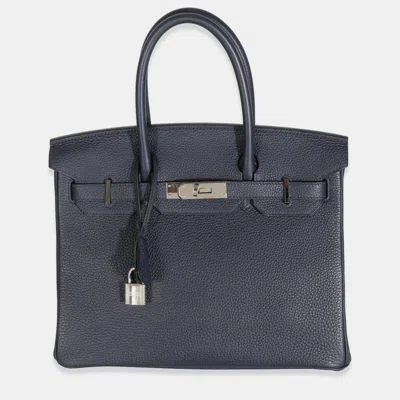 Pre-owned Hermes Bleu Nuit Togo Birkin 30 Phw Handbag In Blue
